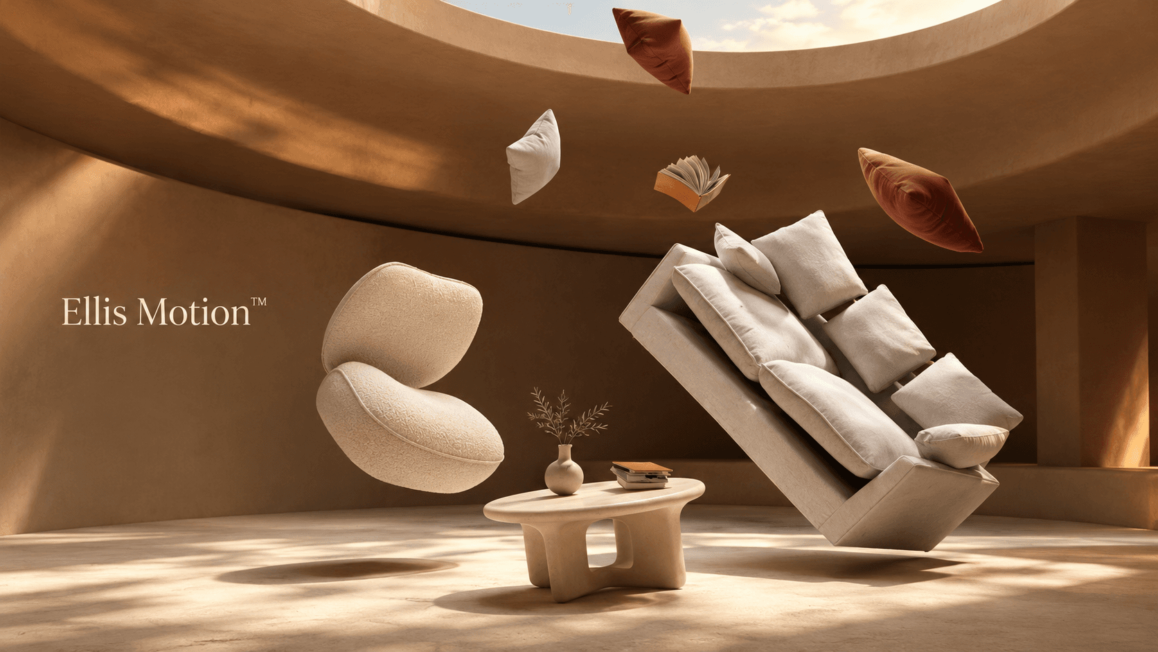 Cognac leather sofa emerging from darkness under directional light
