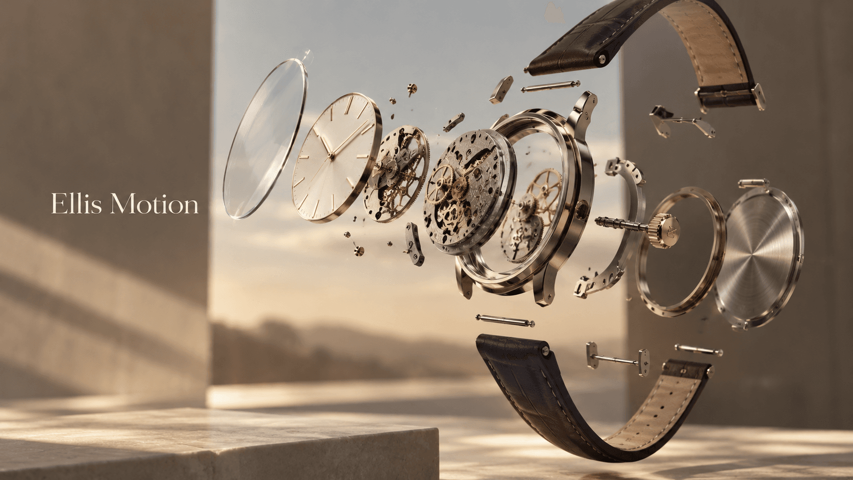 Premium watch in three-quarter view in a dark studio